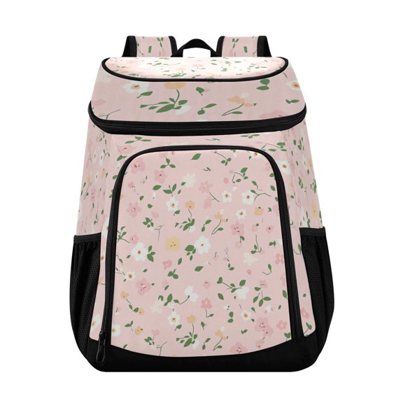 36 Can Capacity Insulated Backpack Cooler Lunch Bag for Picnics, Camping Small Floral Pastel Pink Background