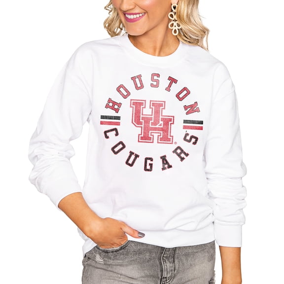 Women's Gameday Couture White Houston Cougars Oversized Vintage Days Perfect Crew Sweatshirt