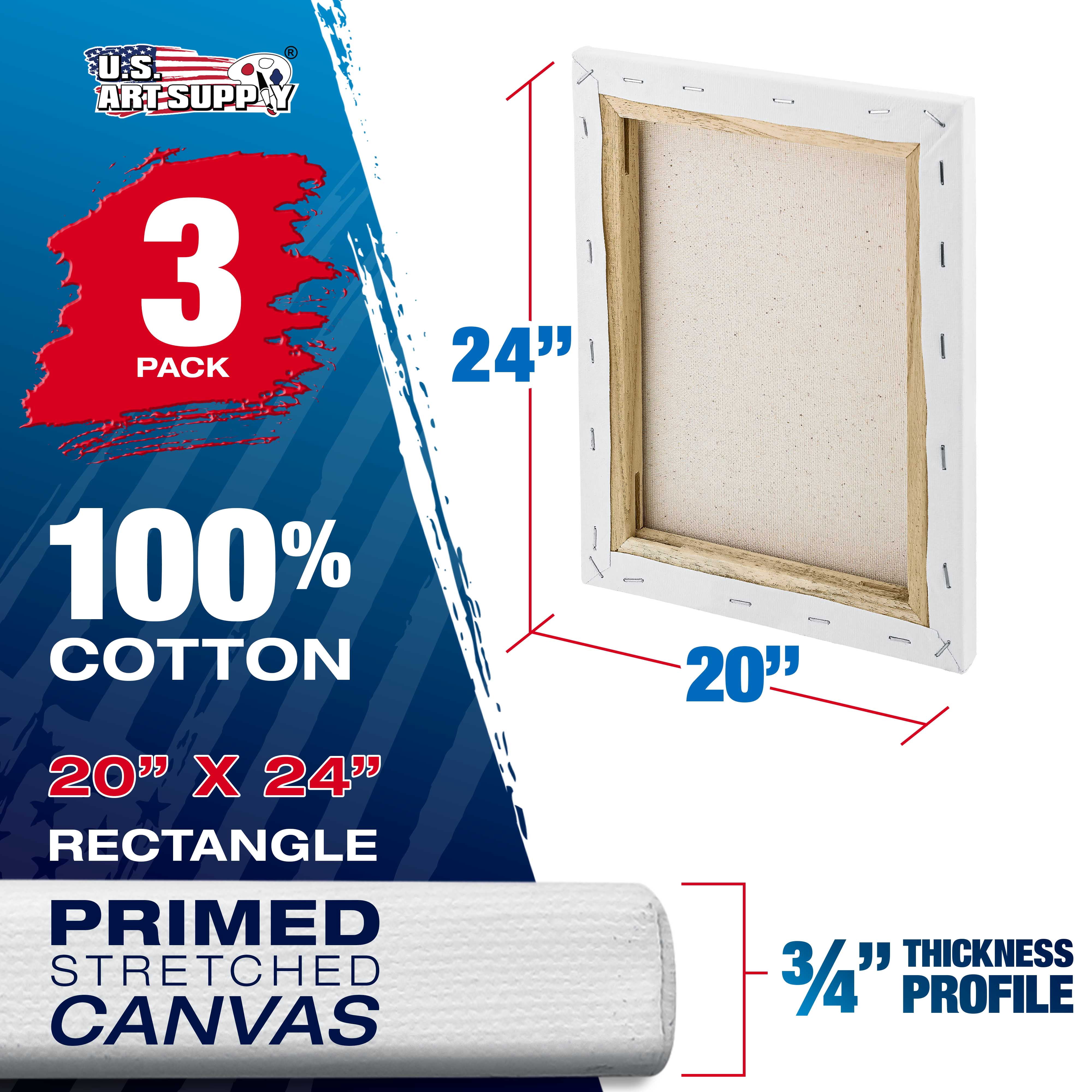 U.S. Art Supply 20 x 24 inch Stretched Canvas 12-Ounce Triple Primed, 3-Pack - Professional Artist Quality White Blank 3/4" Profile, 100% Cotton, Heavy-Weight Gesso - Acrylic Pouring, Oil Painting