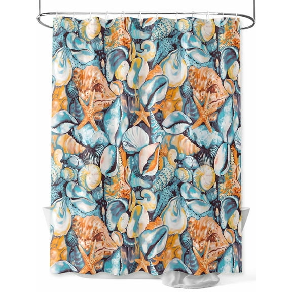 Fsddascl Orange Blue Coastal Shower Curtain Set - Extra Long 72" x 96" Bathtub Curtain with 12 Hooks, Summer Ocean Shell Conch Retro Waterproof Fabric Stall Shower Curtains for Bathroom/Bathtub