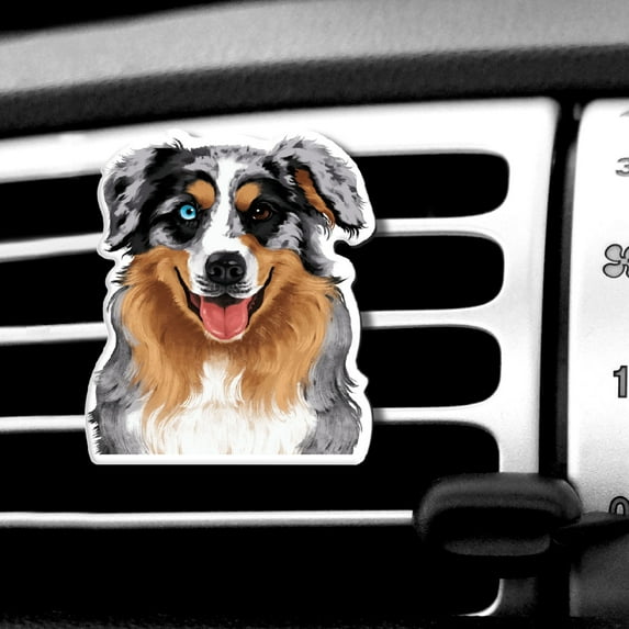 WIRESTER Car Air Freshener Fragrance Vent Clip Interior Decoration for Cars with Lemon Scented Pad - Merle Aussie Australian Shepherd Dog