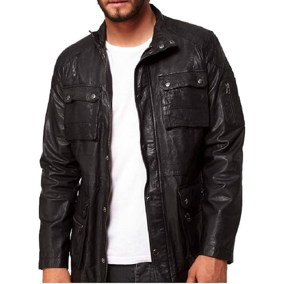 New Mens Leather Black Jacket Slim fit Biker Motorcycle Genuine lambskin jacket A645