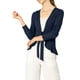thumbnail image 1 of Cárdigan de punto abierto con mangas largas y dobladillo con volantes para mujer, con lazo en la parte delantera, 3XL, azul, 1 of 7
