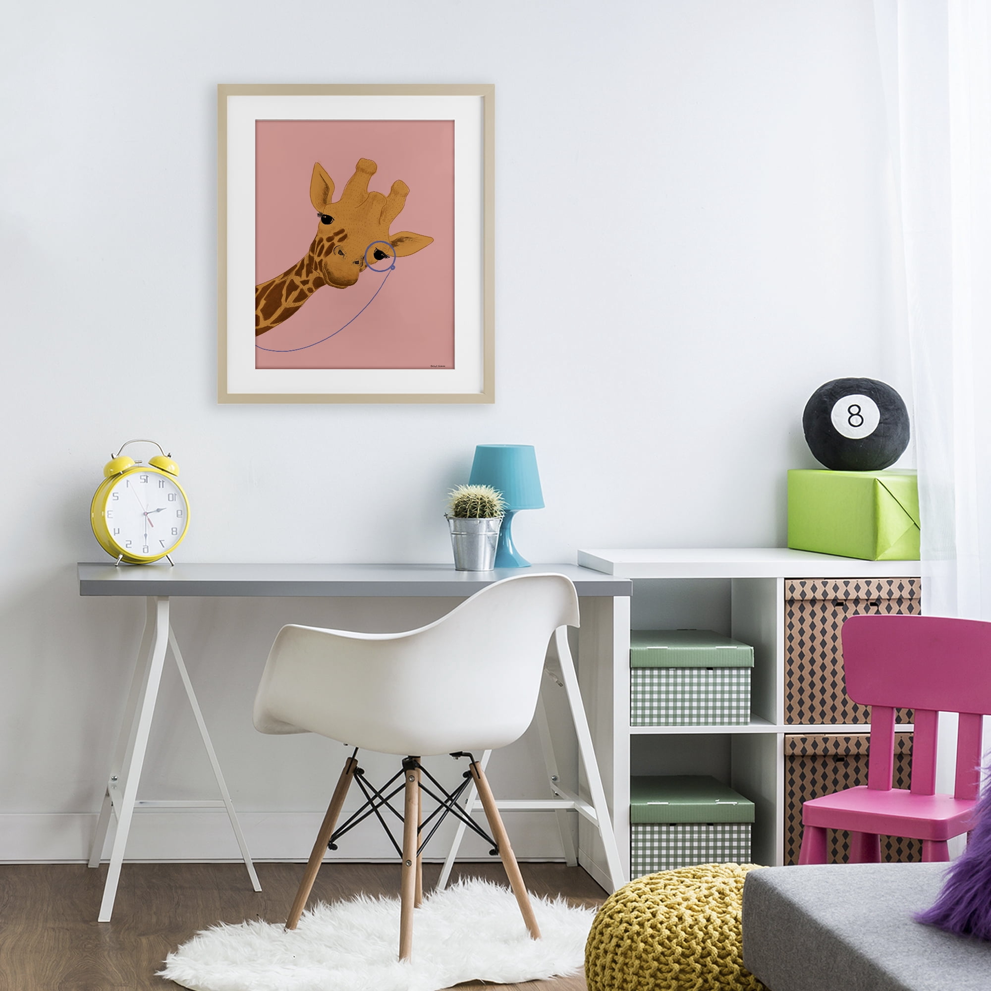 Stupell Industries Playful Giraffe with Monocle Birch Framed Print Under Glass, design by Rachel Nieman