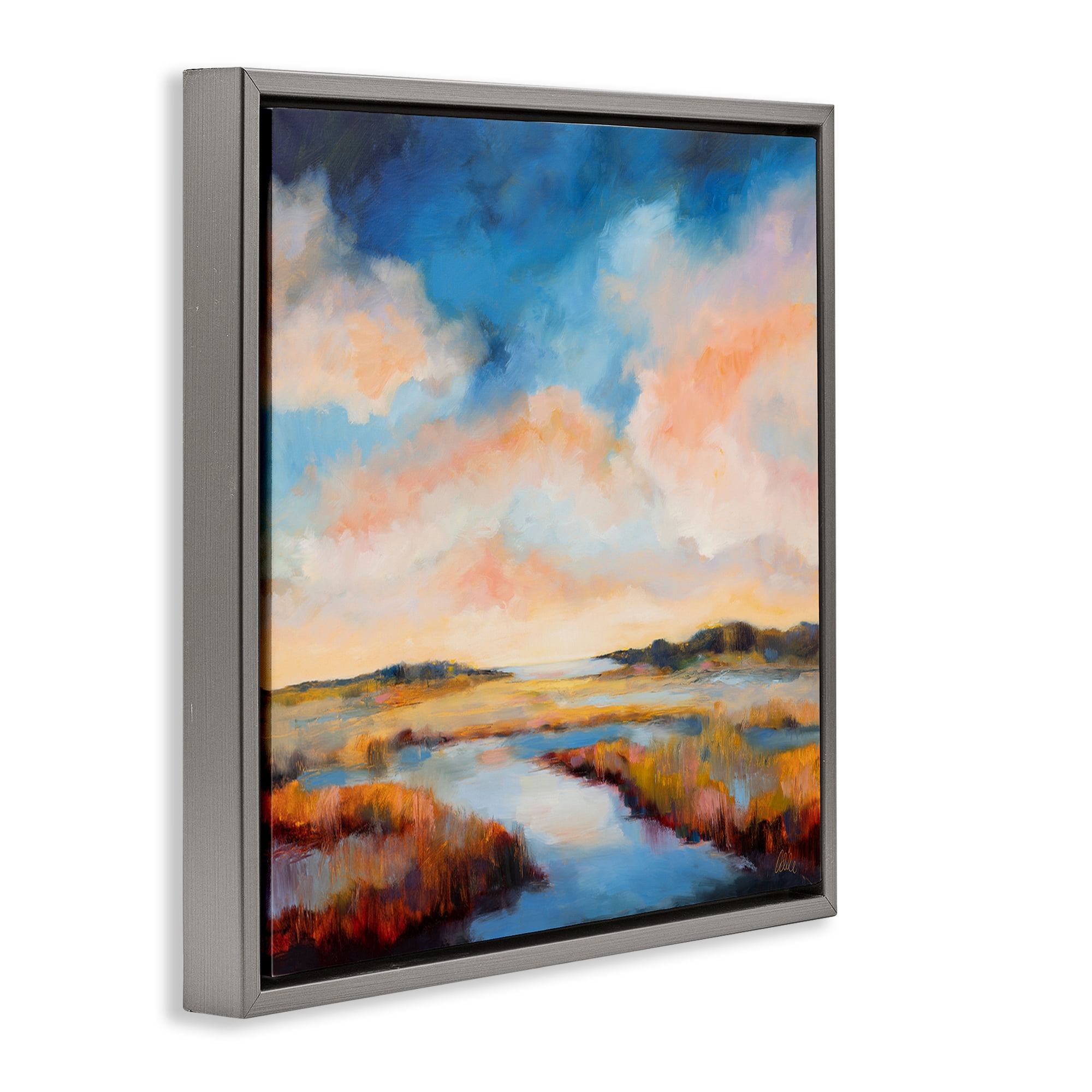 Stupell Industries Sun Bleached Stream Landscape & Nature Painting Gray Floater Framed Canvas Art Print Wall Art, 18 x 18