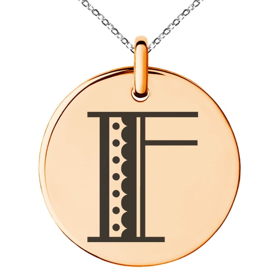 Stainless Steel Letter F Initial Metro Retro Monogram Engraved Small Medallion Circle Charm Pendant Necklace