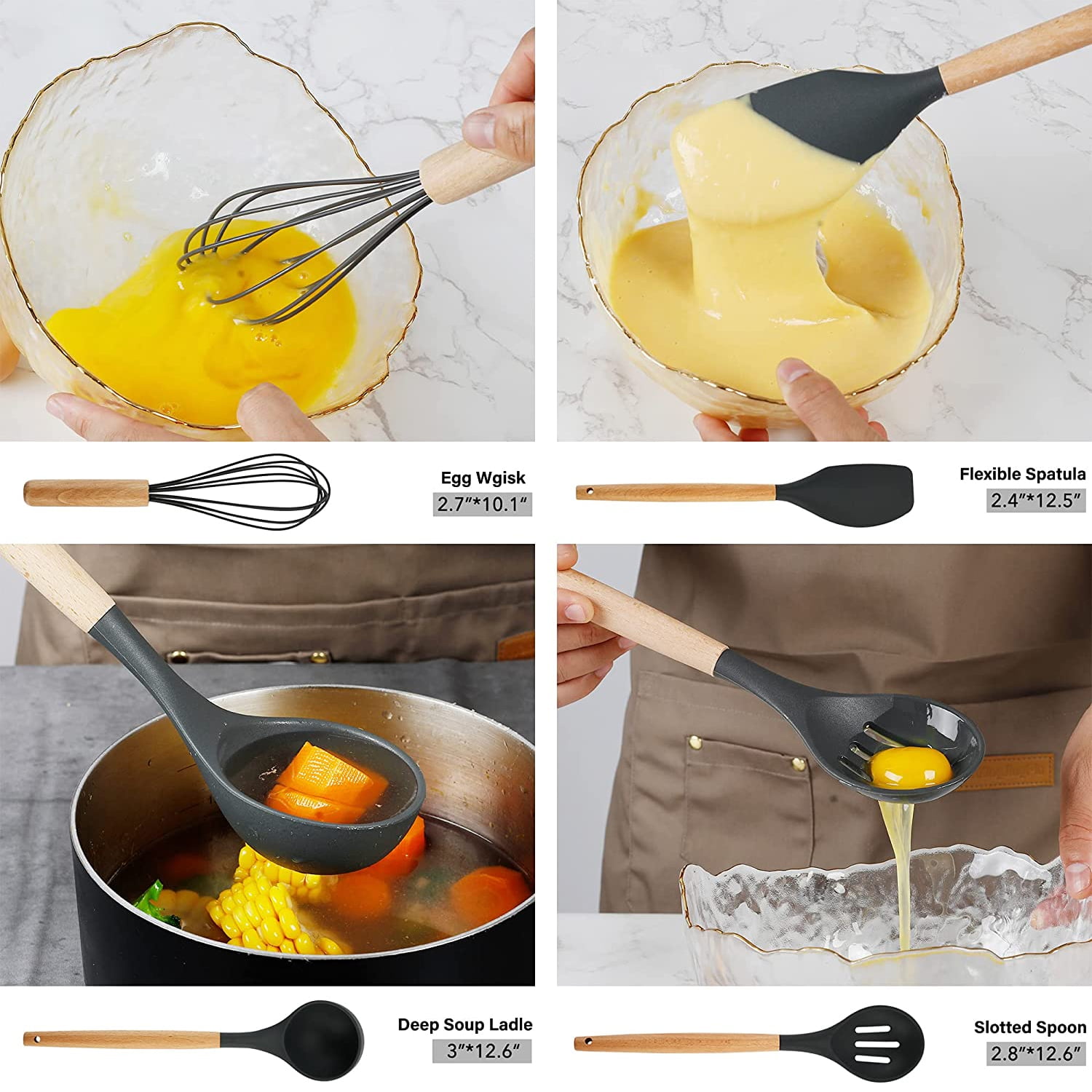 Silicone Cooking Utensils Set - 446°F Heat Resistant Silicone Kitchen  Utensils for Cooking,Kitchen Utensil