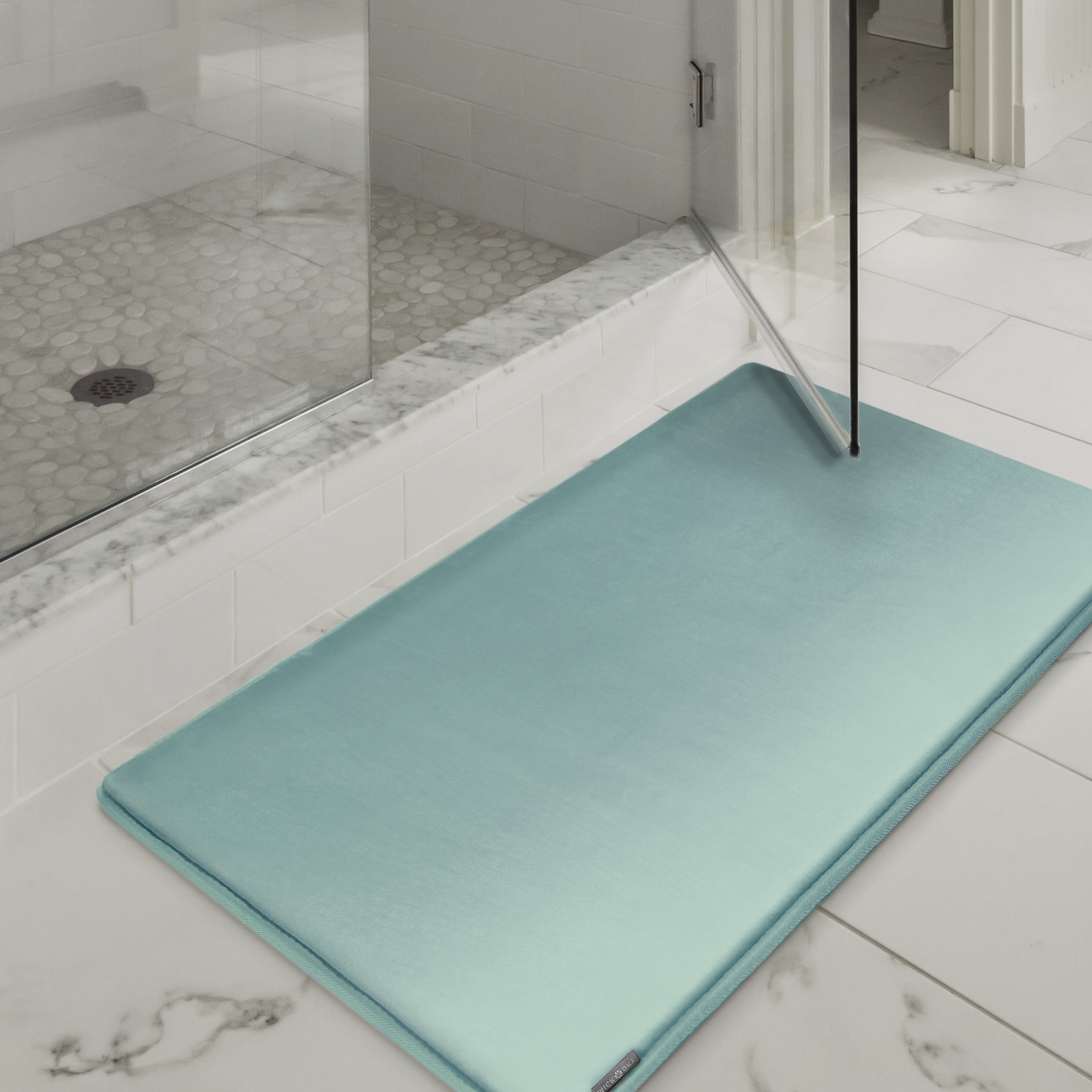 Microdry Extra Thick SoftLux Infused Memory Foam Bath Mat, 21" x 34", Aqua
