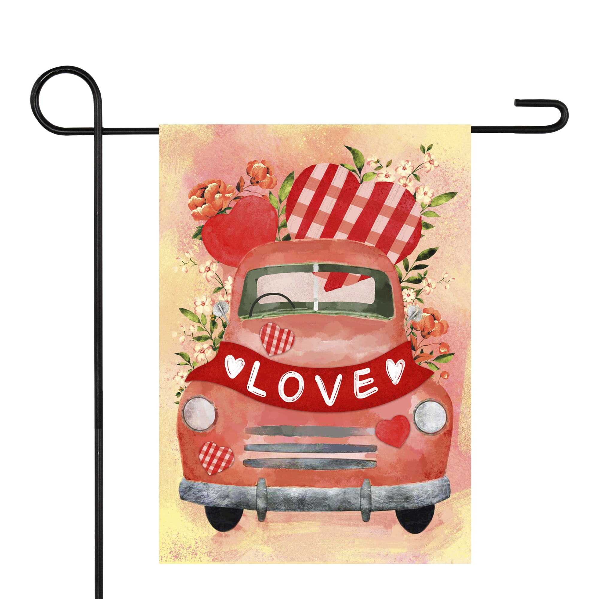 Love Banner and Vintage Car Garden Flag 12.5" x 18"