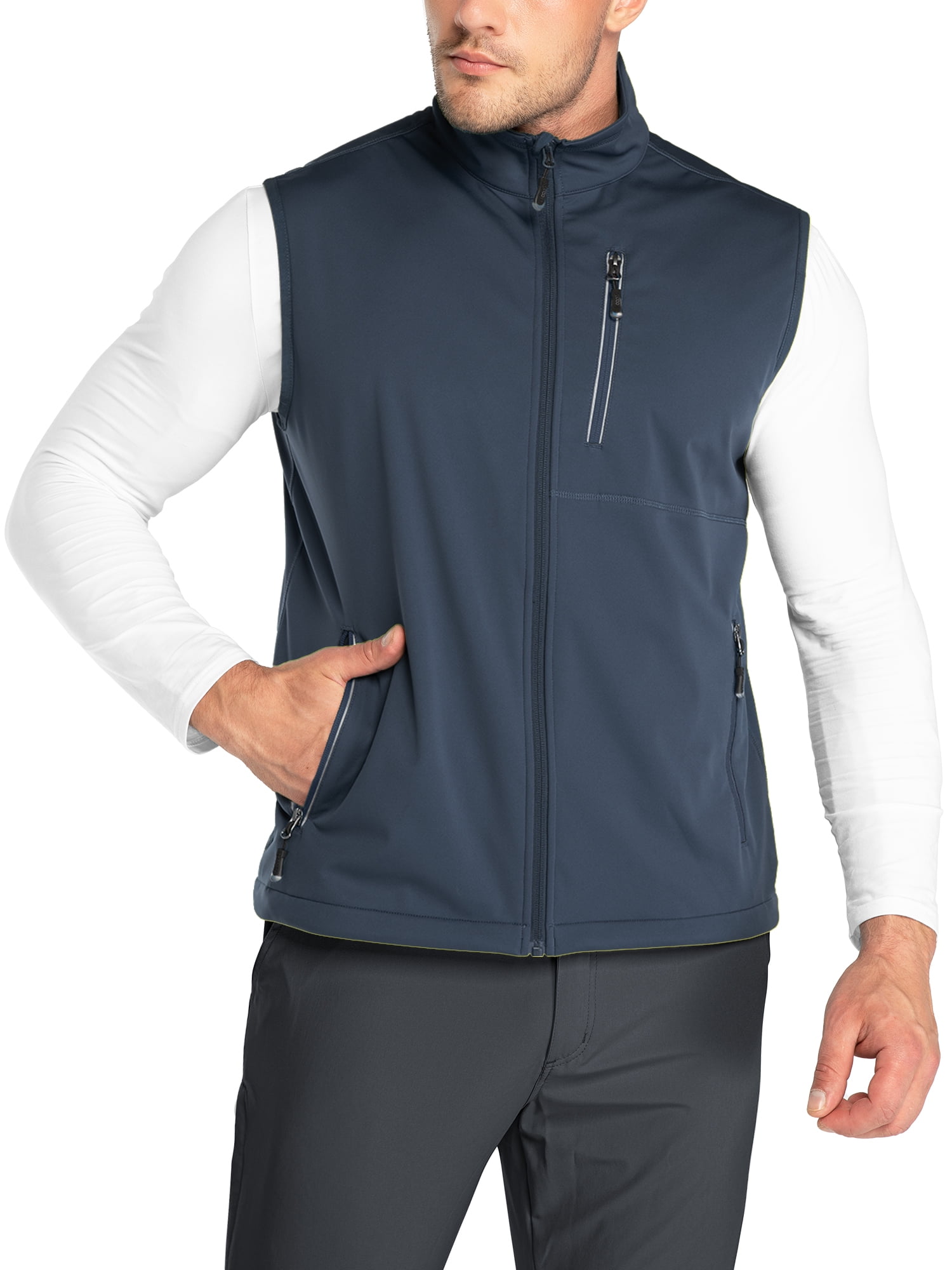 Men's Windproof Soft Fleece Vest Outdoor Full Zip Sleeveless Jacket with Pockets 