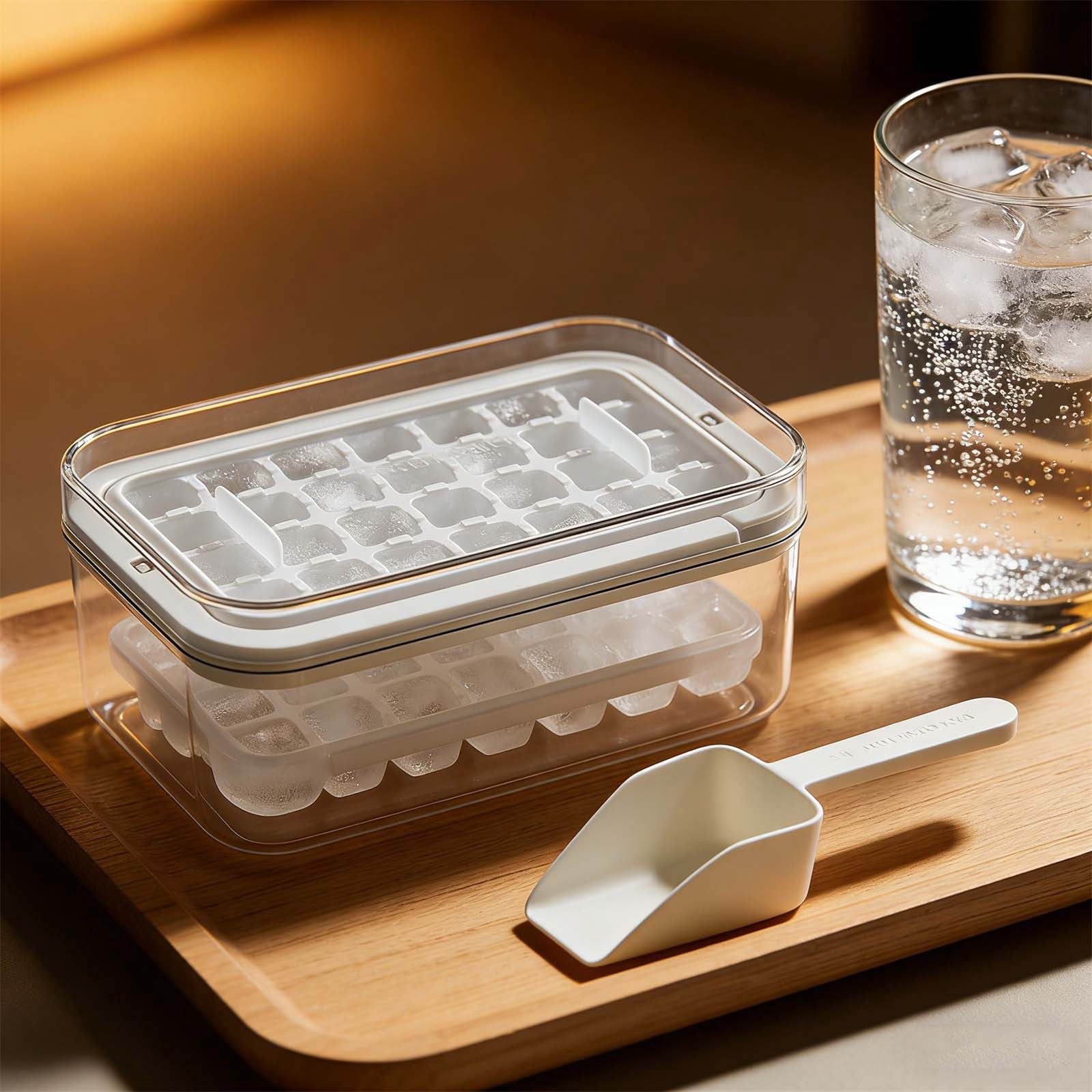Ice Cube Tray Press Type Ice Mold Maker Easy Release Stackable Freezer Ice Tray Space Saving Ice Maker For Coffee Drink Party Home Kitchen Office Use Daily Beverage Cooling