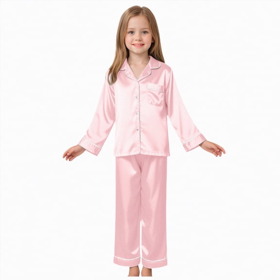 Hessimy Toddler Boys Girls Spring Summer 2Pcs Long Sleeve Button Pajamas Casual Set, Button Pjs Style,1-11 Years(Light Pink,5-6 Years)