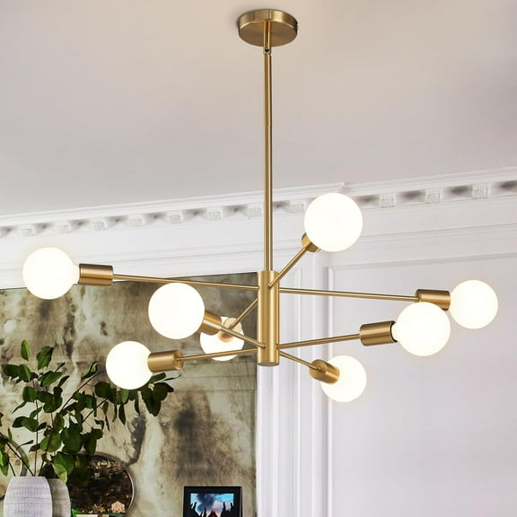 Senhu Modern Sputnik Chandeliers Light, 8-Light Gold Dining Room Chandelier Over Table, Mid Century Ceiling Light Fixtures Height Adjustable Hanging Pendant Lighting for Entryway Foyer