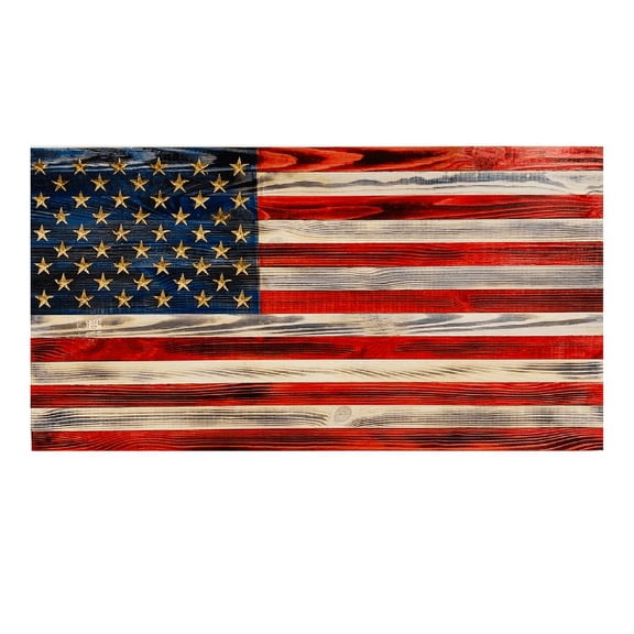 Large Handmade Wooden American Flag, Red, White and Blue Indoor Outdoor Patriotic Wall Art