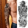 thumbnail image 4 of Cráneo Guerrero Tatuajes Temporales Manga Para Hombres Mujeres Adultos Realista Falso Tatuaje Pegatina Negro León Soldado Grande Tatoos, 4 of 4