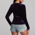 thumbnail image 4 of TKLPEHG Womens Tops V-Neck Velvet Ruched Tops Solid Color Lightweight Long Sleeve T Shirt Fall Tops Fashion Loose Comfy Casual Blouses Pullover (Purple,L), 4 of 7