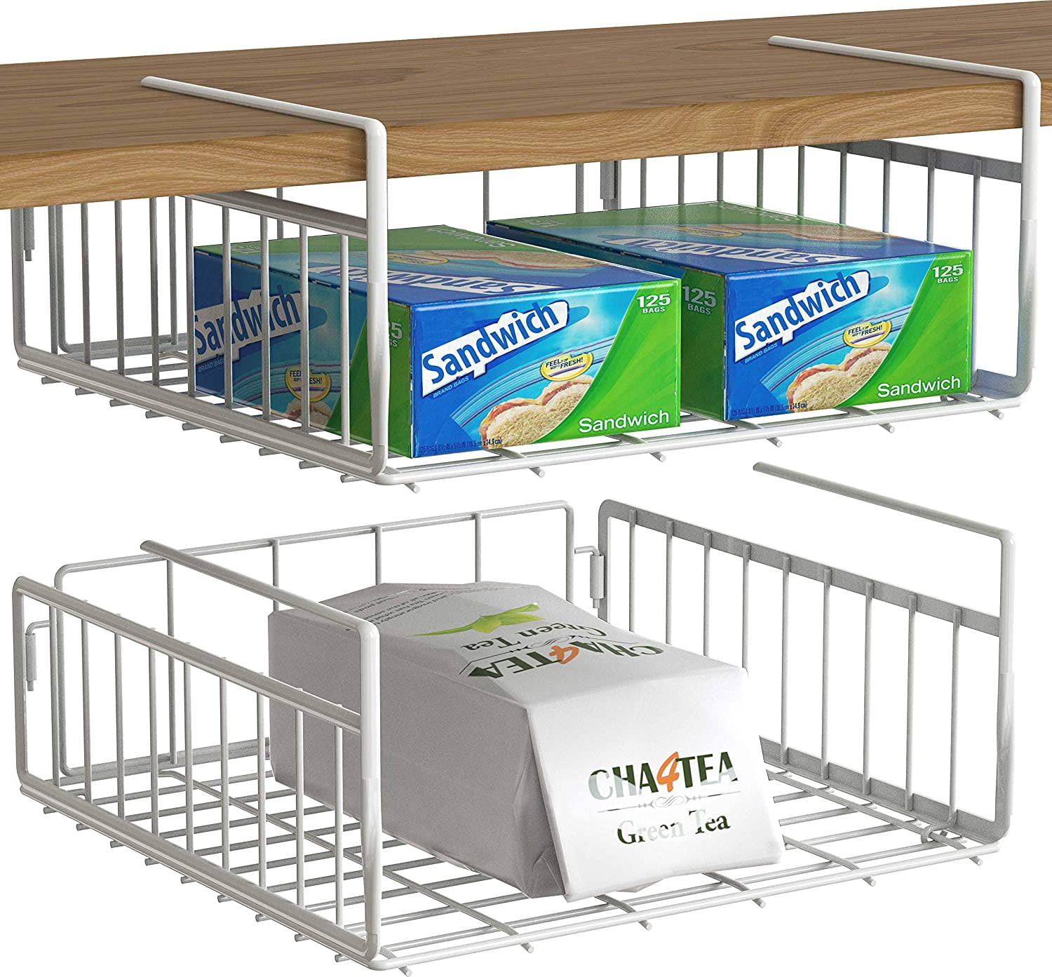 LinenLoon 2 Pack - Simple Houseware Under Shelf Basket, White