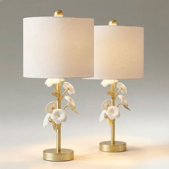 360 Lighting Descanso 21"H Gold and White Flower Table Lamp Set of 2 with Dimmer