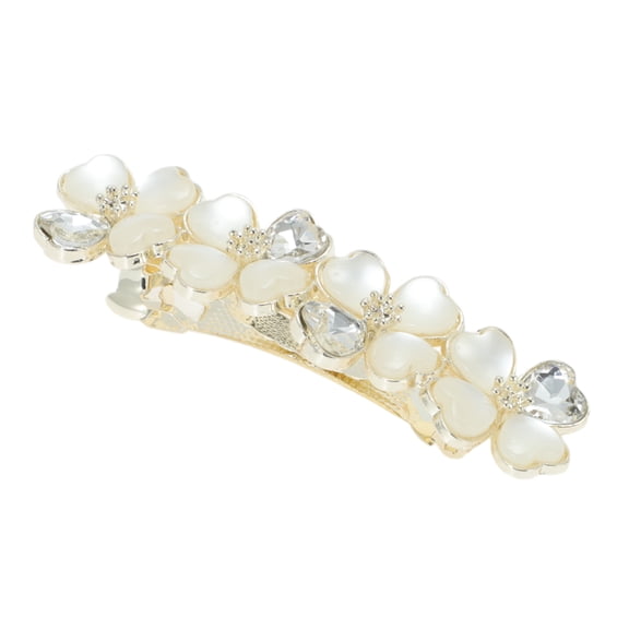 Unique Bargains Flower Hair Clips for Women Flower Hairpins French Faux Crystal Flower Hairpin Gold Tone Beige