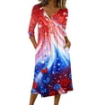 thumbnail image 2 of Wutalume Womens Summer Dresses Patriotic - 3/4 Sleeve Button-Down Mid-Length Lightweight Casual Sundress for July 4th BBQ ,Red 2XL, 2 of 8