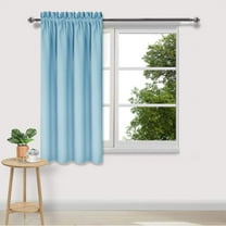 Btomtd Heat Insulating Blackout Curtains for Living Room, Scandinavian Solid Color Curtains for Bedroom, Silk Like Kitchen Curtains - 37.79"x44.88", Light Blue
