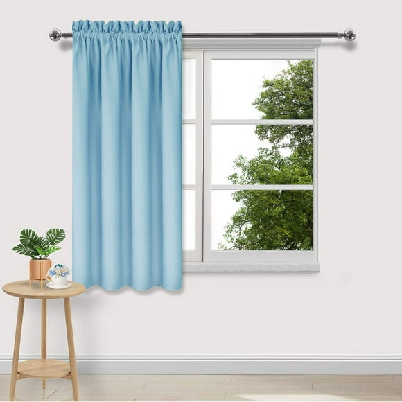 2 Pack - Thermal Insulating Curtains for Bedroom - Energy Efficient Window Treatments Solid Color Silk Panels Darkening, Light Blue, JKODE