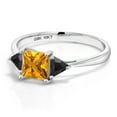 thumbnail image 3 of Gem Stone King 10K White Gold Yellow Citrine and Black Onyx 3 Stone Engagement Ring for Women (0.84 Cttw, Gemstone November Birthstone, Princess Center 5MM, Trillion 3.5MM, Size 7.5), 3 of 5
