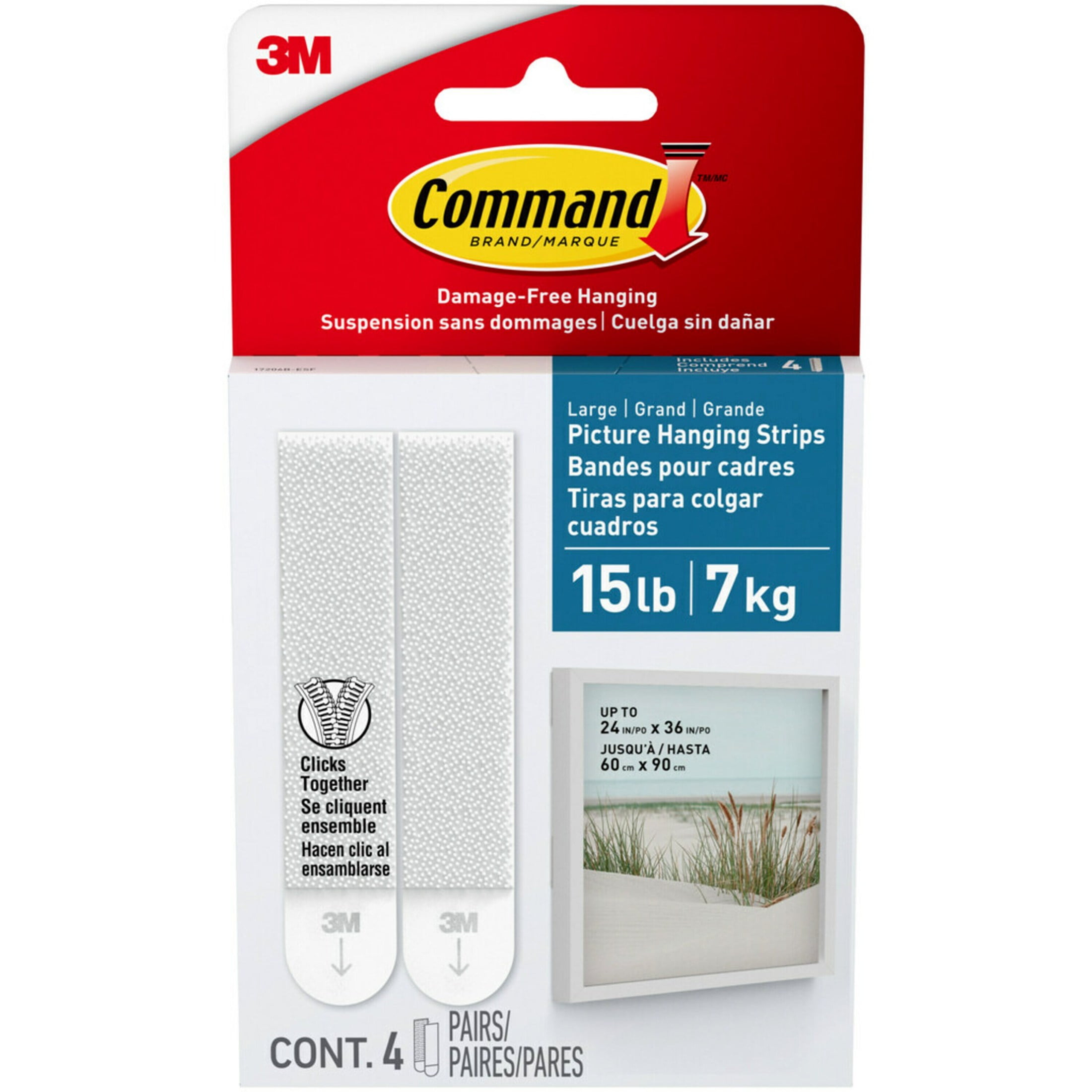 (3 pack) Command Bath Picture Hanging Strips, Large, White, 4 Water Resistant Pairs