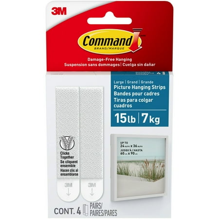 Command Bath Picture Hanging Strips  Large  White  4 Water Resistant Pairs