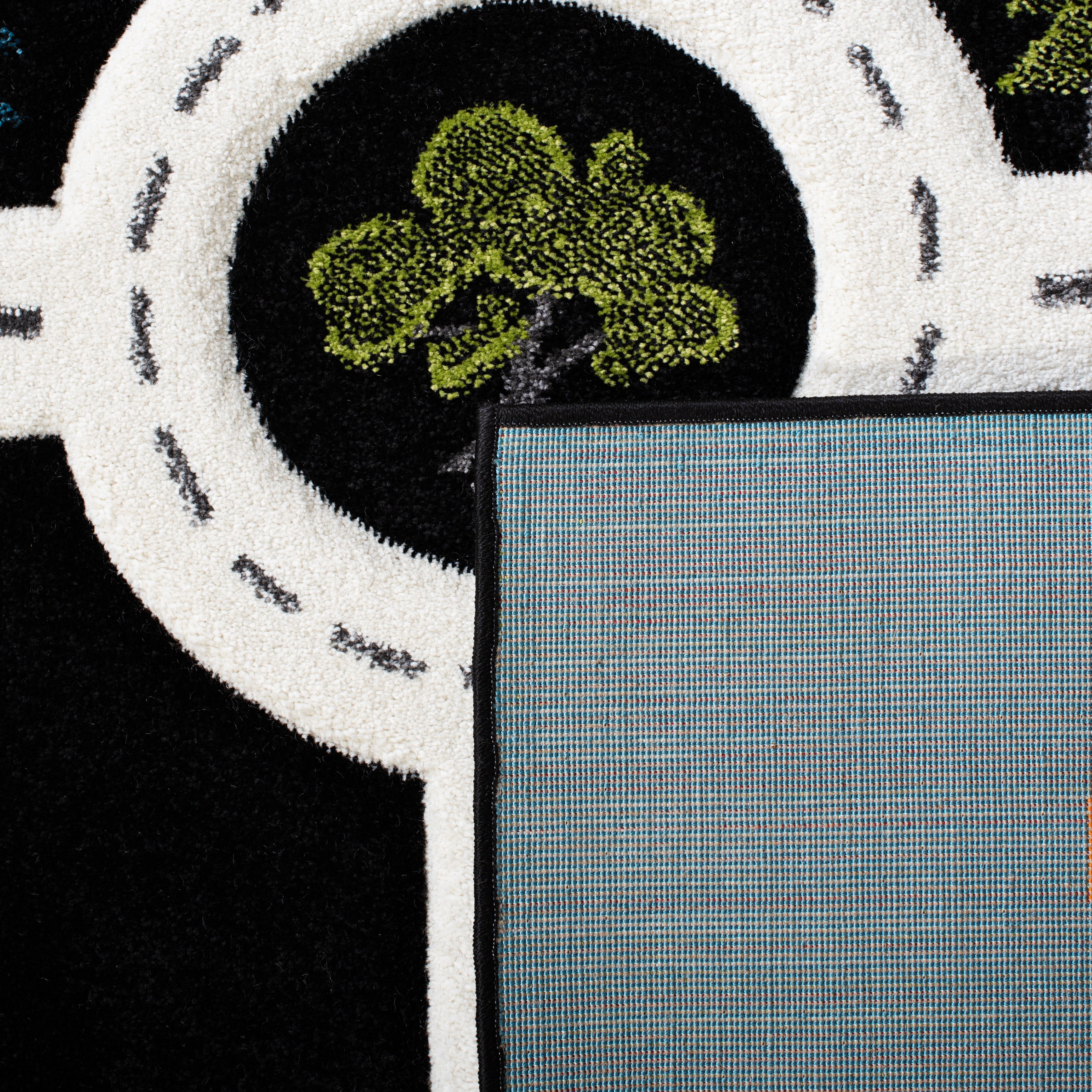 SAFAVIEH Carousel Kids Devan Train Track Area Rug, Black/Ivory, 6'7" x 6'7" Round