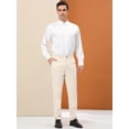 thumbnail image 3 of Pantalones de vestir para hombre Pantalones de negocios ajustados con frente plano de color sólido Beige L, 3 of 6