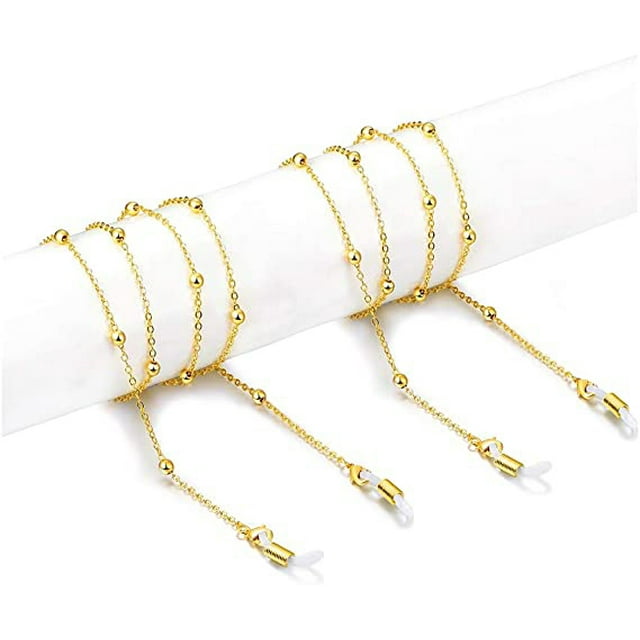 Chaînes de Lunettes pour Femmes, Chaîne de Collier de Lunettes Perlées Premium - Or
