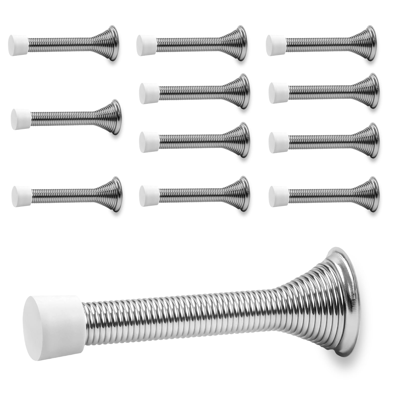 12pack spring door stop with Rubber Bumper Tip, 33/8" spring door stopper, Flexible doorstops