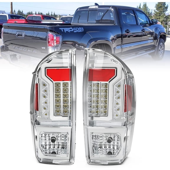 2PCS LED Tail Light for Toyota Tacoma 2016-2023,Tail Lamps Replacement,Chrome Housing & Clear Lens