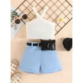 thumbnail image 5 of Aojekbee Girls Summer 3PCS Shorts Sets Sleeveless Ribbed Tank Tops Solid Color Shorts Waist Bag Sets, 5 of 10