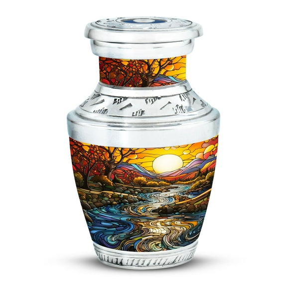 Stained Glass River Landscape Gentle Guardian - Mini Keepsake Urn - Protective Small Urn for Human Ashes - Funeral Urns For Human Ashes - Memorial Urns 3 Inch, 1 Pc