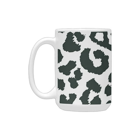 

Safari Decor Leopard Cheetah Animal Print Illustration With Kiss Lipstick Mark Dotted Trendy Art Bla Ceramic Mug (15 OZ) (Made In USA)