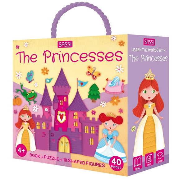 Sassi: Q-Box - The Princesses - Read-Play-Learn Enchanting Set, 40pc Puzzle, Booklet, 10 Figures, Storage Box, Interactive Educational Fun, Kids 4 