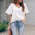 thumbnail image 7 of Womens Summer V Neck Chiffon Blouses Ruffle Short Sleeve V Neck Solid T Shirts Tops Dressy Casual Loose Tunic Tees Shirts, 7 of 7