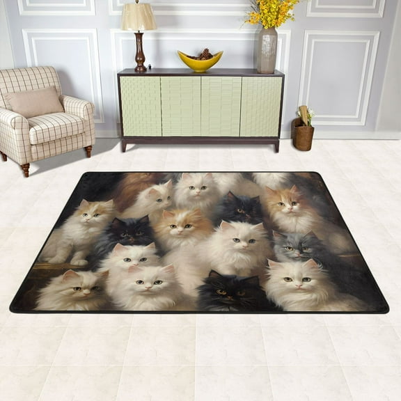 Area Floor Mats Cats Large Nursery Rugs Non-Slip Living Room Carpets Bedroom Doormat for Dinning Decor 36" x 24"