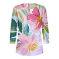 thumbnail image 5 of CYMMPU Summer Fall Fashion Tunic Tops Floral Printed 3/4 Length Sleeve Shirts V-Neck Basic Tees Vintage Business Work Blouses 2025 Clothes for Women Pink XL, 5 of 5