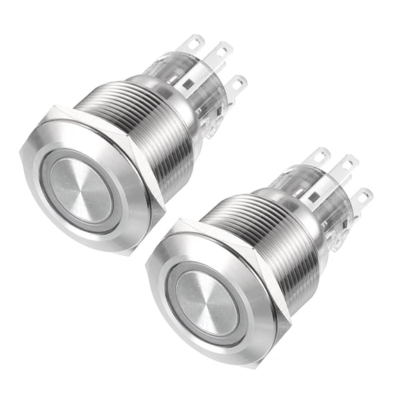 Latching Metal Push Button Switch 22mm 2NO 2NC 24V Green LED Light, Flat Head, 2pcs