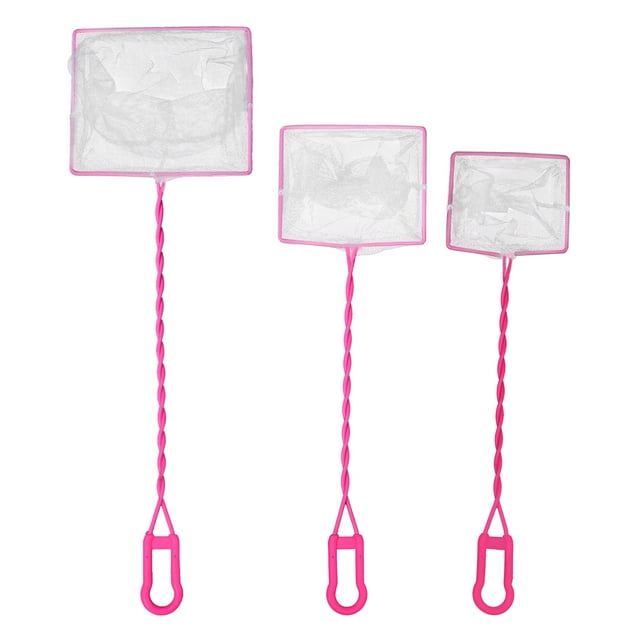 3 Pcs Practical Handheld Scoop Net Long Plastic Handle Fine Mesh Net Fishing Net for Aquarium Fish Tank (Pink)