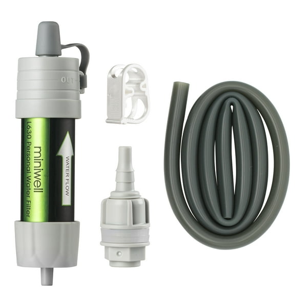 miniwell Gravity Water Filter Straw Ultralight Versatile Hiker Water Filter Optional Accessories. TUV Proven Emergency Kit Hurricane Storm Supplies. (Water Filter with Bucket Connector in Grey)