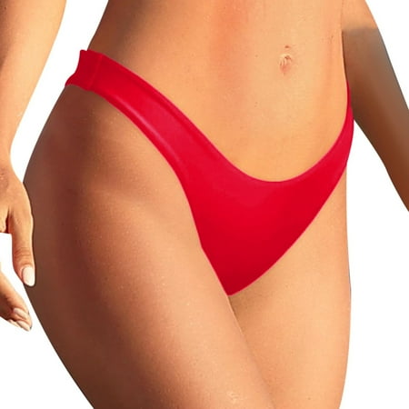 Fainosmny For Women S Fashion Low Rise Solid Color Briefs Elastic Swimming Trunks Split Swim Shorts Red 2XL