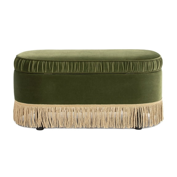 Jennifer Taylor Home Serena 38" Oval Storage Bench Ottoman, Olive Green Performance Velvet