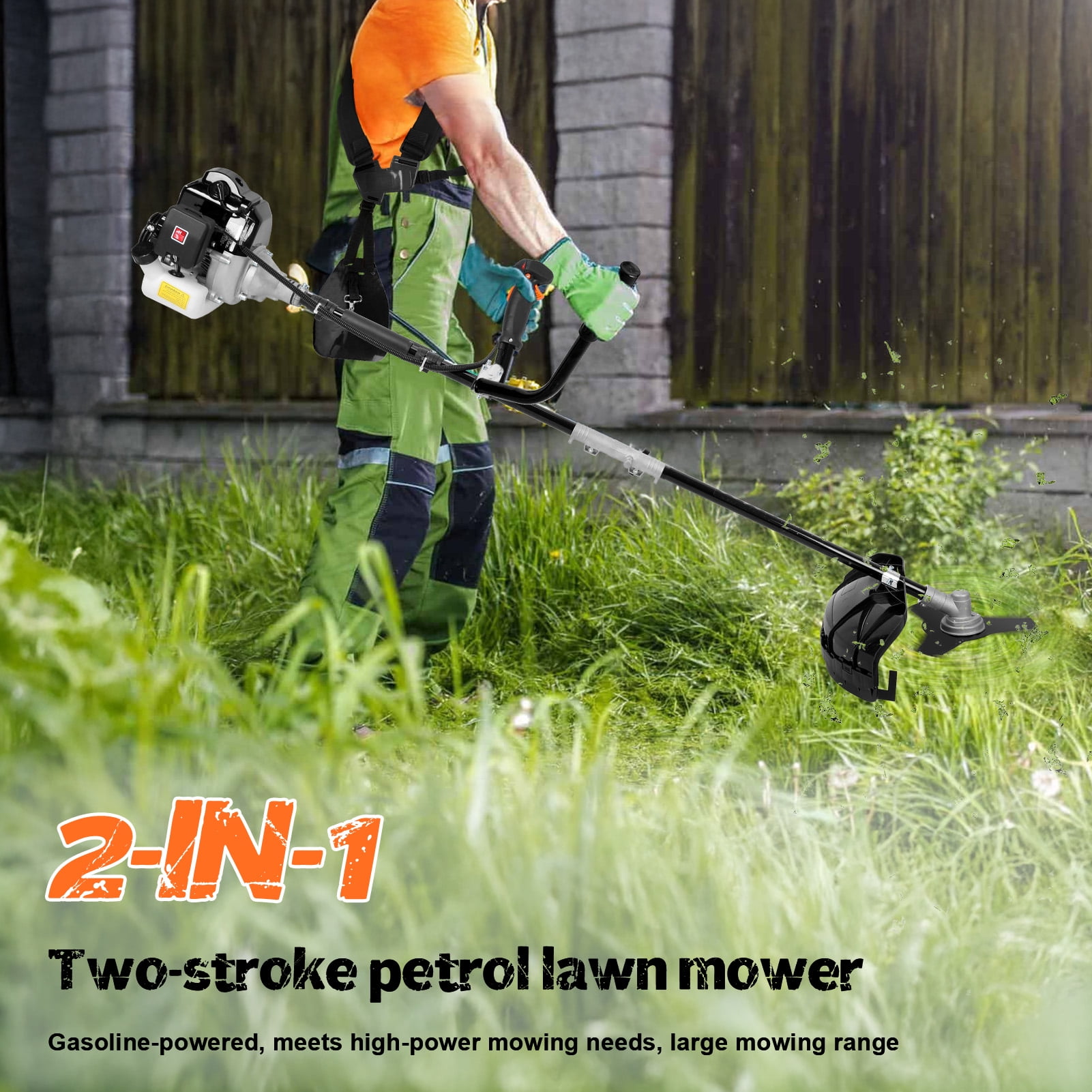 52CC 2-Stroke Gas Powered Lawn Mower with Ergonomic Handle, Powerful Engine Weed Trimmer Lawn Mower, Gas Powered Hedge Trimmer, Weed Eater