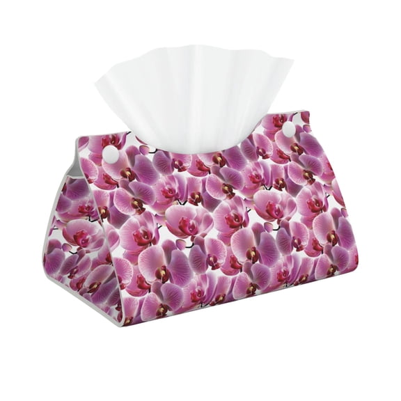 Xecao Orchids Flowers Print Tissue Box Cover,Modern PVC Leather Square Tissue Box Holder for Creative Decorative