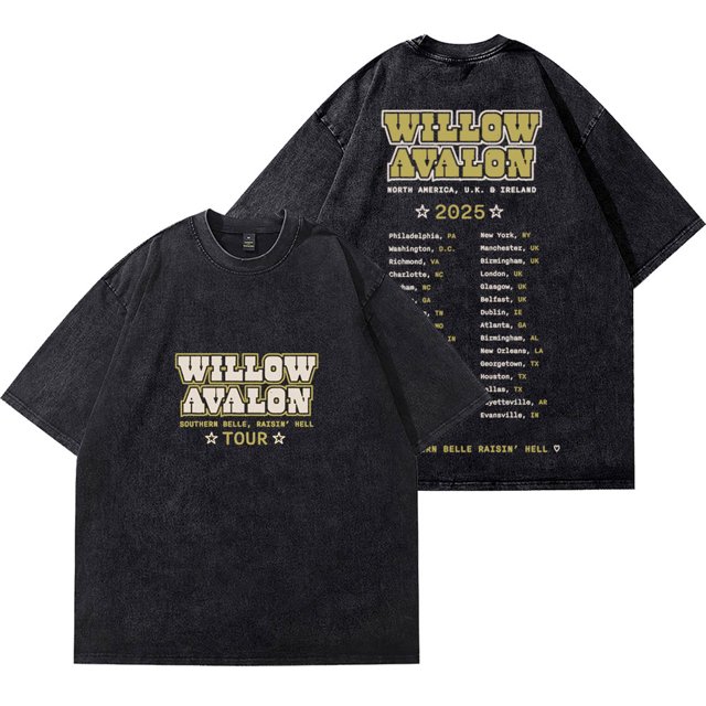 T-Shirts de Lavage Willow Avalon Southern Belle Raisin Hell Tour 2025 Unisexe en Coton à Manches Courtes