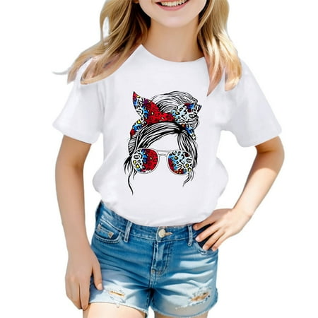 

Girls T Shirts Cute Graphic Print Round Neck Short Sleeve Tee Summer Casual T Shirt Girl T-Shirts Y2K